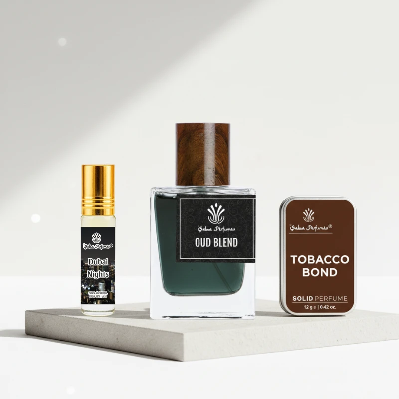 Saba Parfums Luxury 3-in-1 Fragrance Trio: Oud Blend EDP, Tobacco Bond Solid & Dubai Nights Roll-On | Long-Lasting Premium Scents for Men